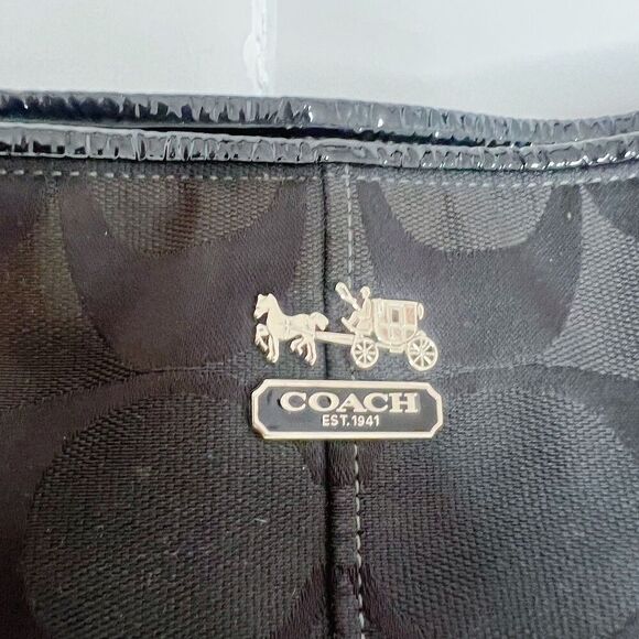 Coach Katarina Black Signature Monogram Hobo Bag Patent Leather Shoulder Bag - Picture 7 of 10